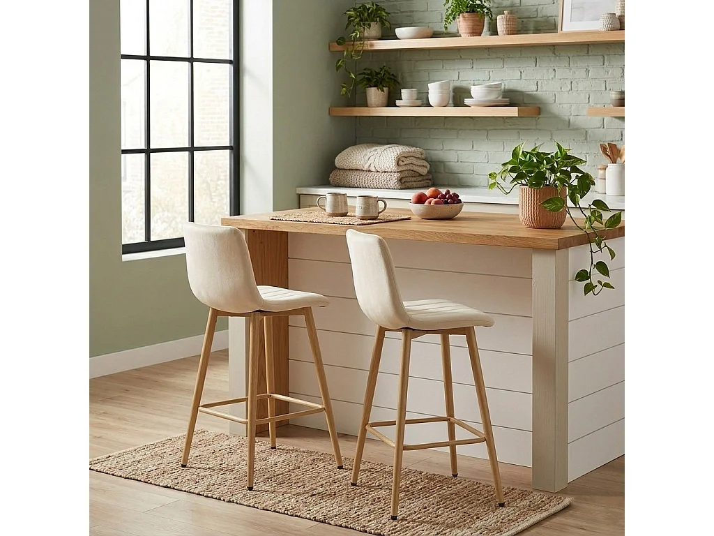 Barhocker 2er-Set, Samt, hellbeige, Eiche, 102x43x49 cm