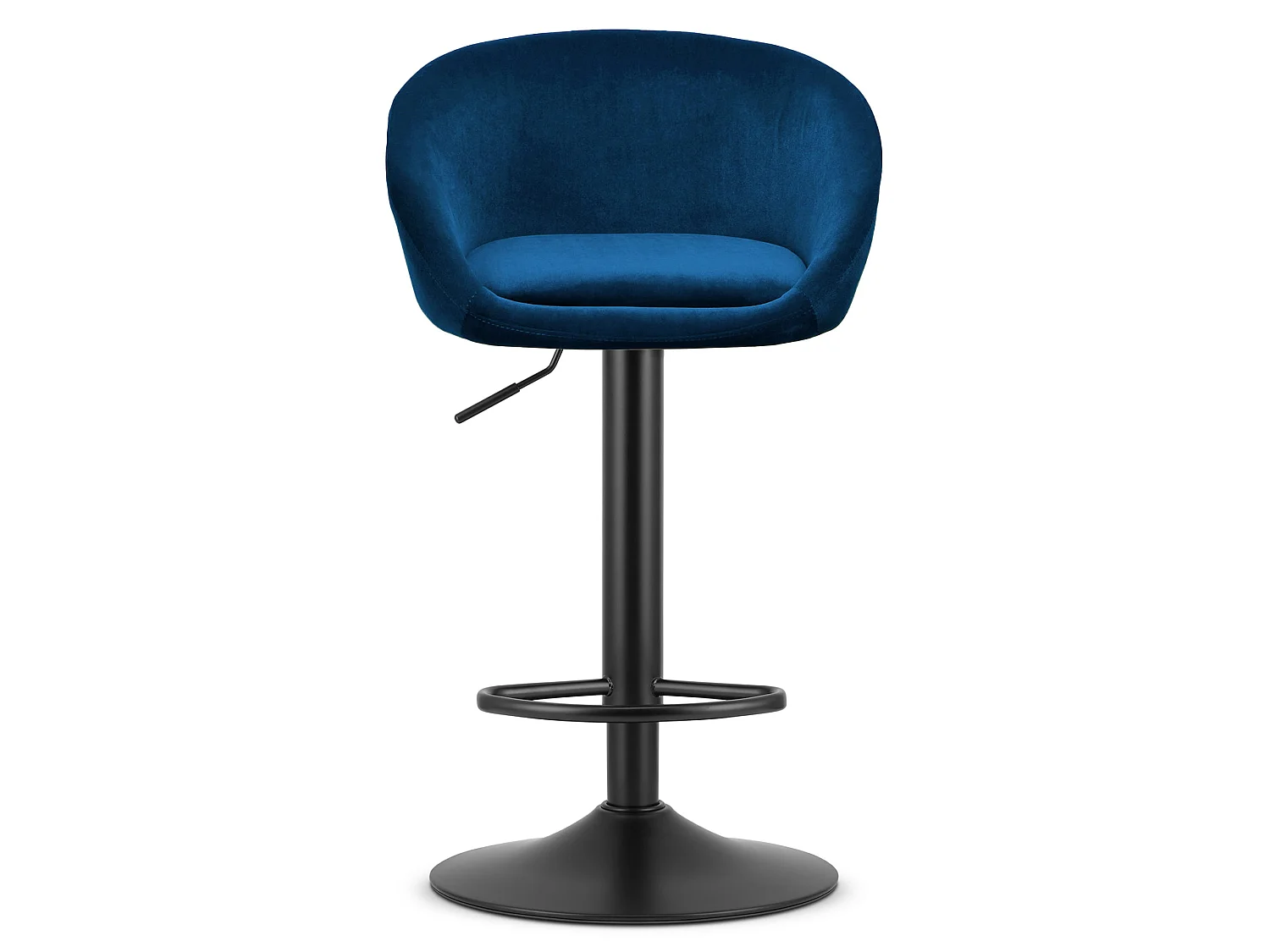 Tabouret de bar EAST en velours bleu marine base noire 53x46x81-103 cm