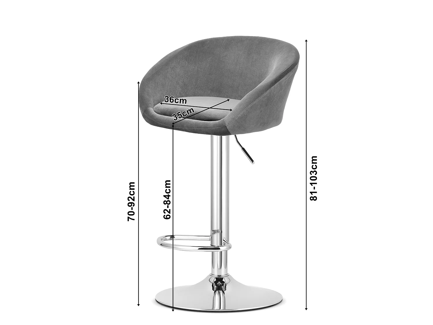 Tabouret de bar EAST en velours bleu marine base noire 53x46x81-103 cm