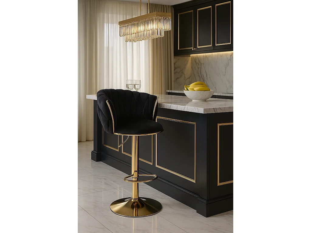 Barhocker MIG gepolstert Samt schwarz goldene Basis 84-105 cm