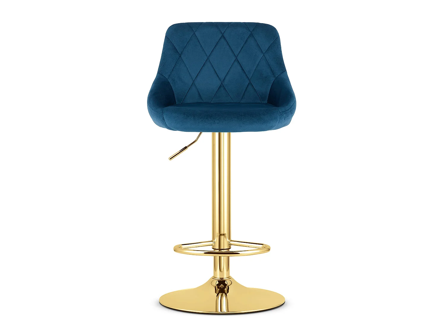 Tabouret de bar pivotant KAST en velours bleu marine base dorée 85-105 cm