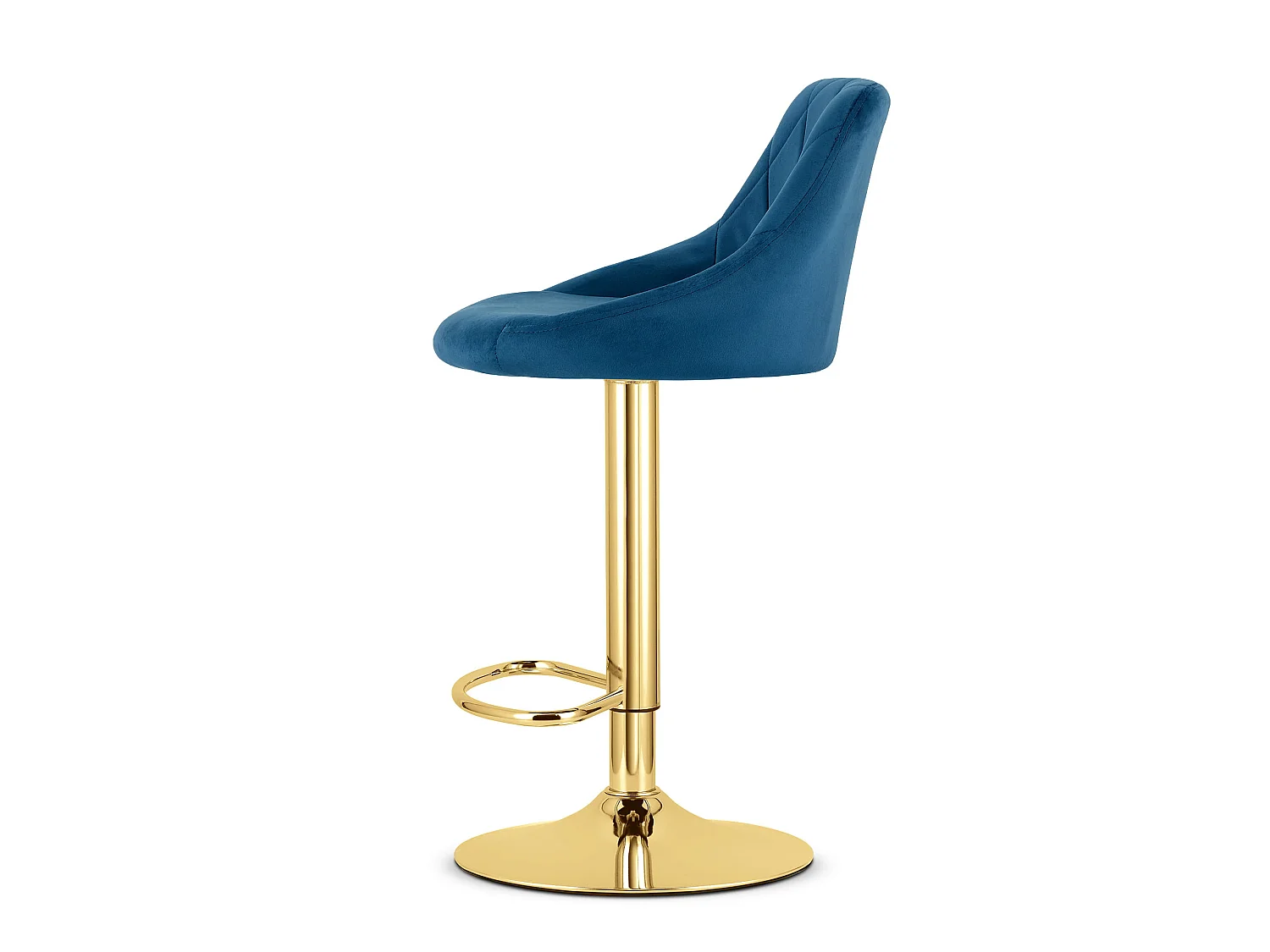 Tabouret de bar pivotant KAST en velours bleu marine base dorée 85-105 cm