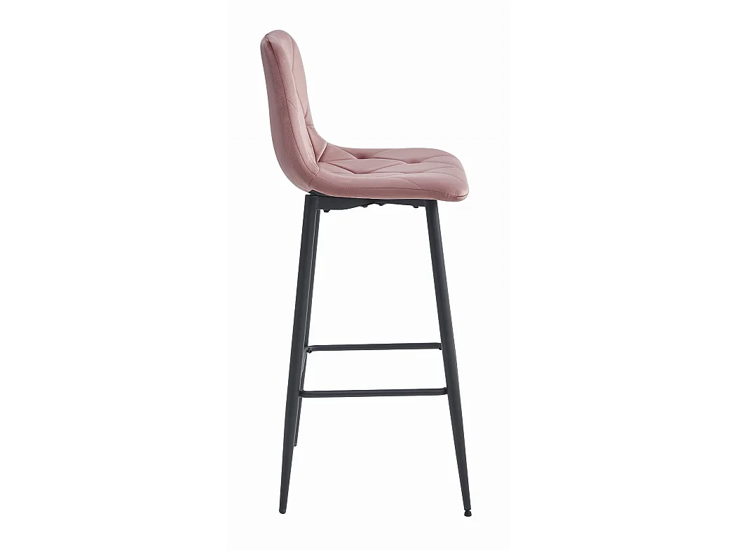 Tabouret de bar NADO en velours rose foncé, pieds noirs, 104 cm