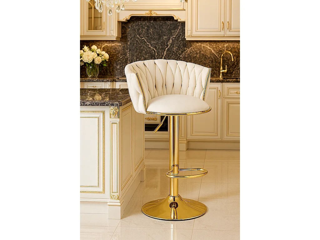 Barstoel verstelbaar fluweel beige 84-105 cm