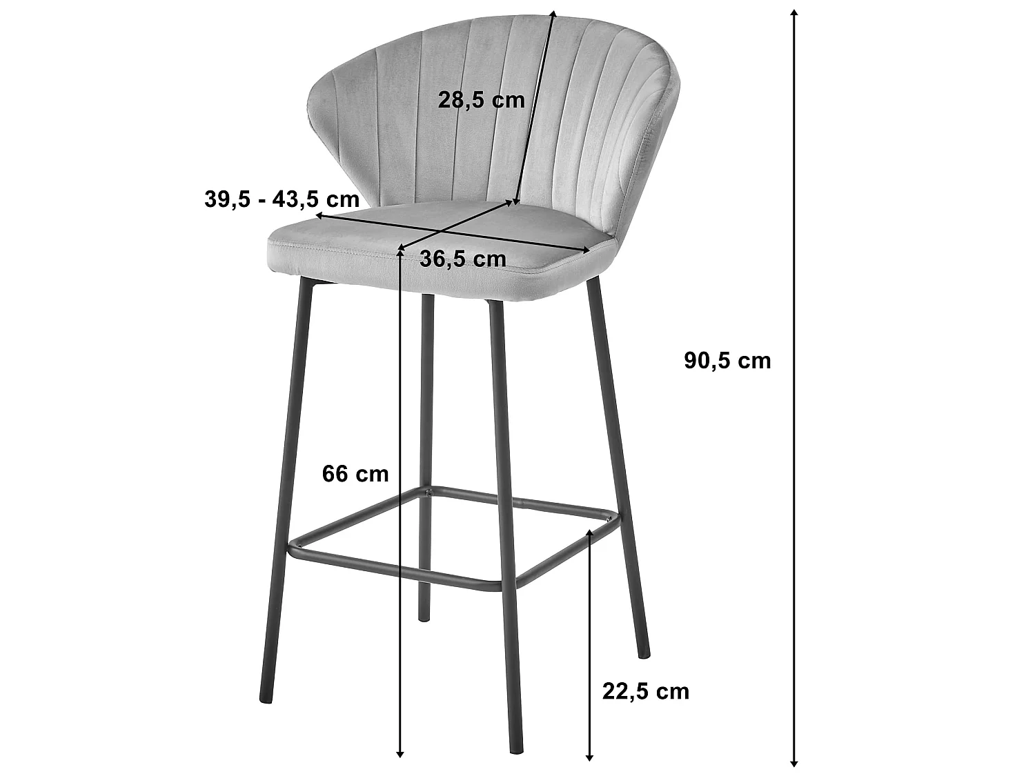 Tabouret de bar GATTA velours rose foncé pieds noirs 4x 90,5 cm