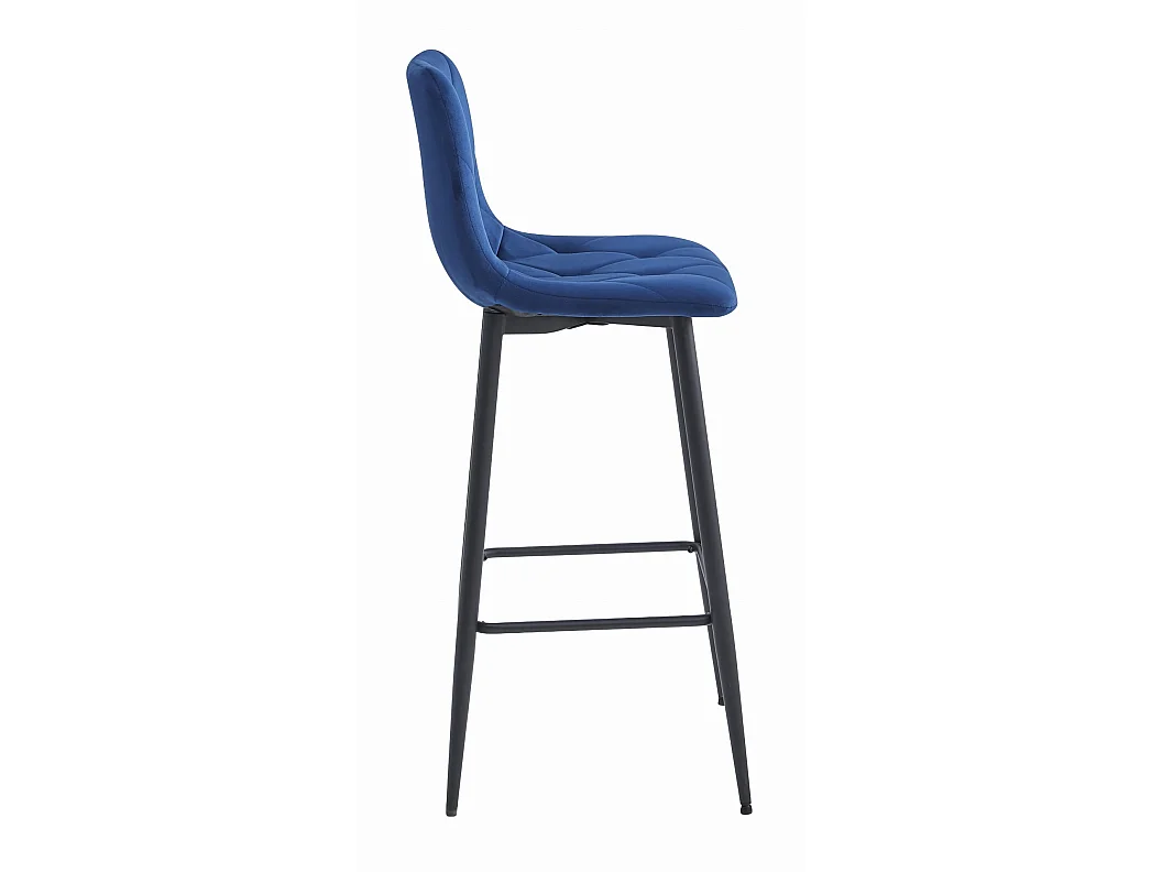Tabouret de bar NADO en velours bleu marine, pieds noirs, 104 cm