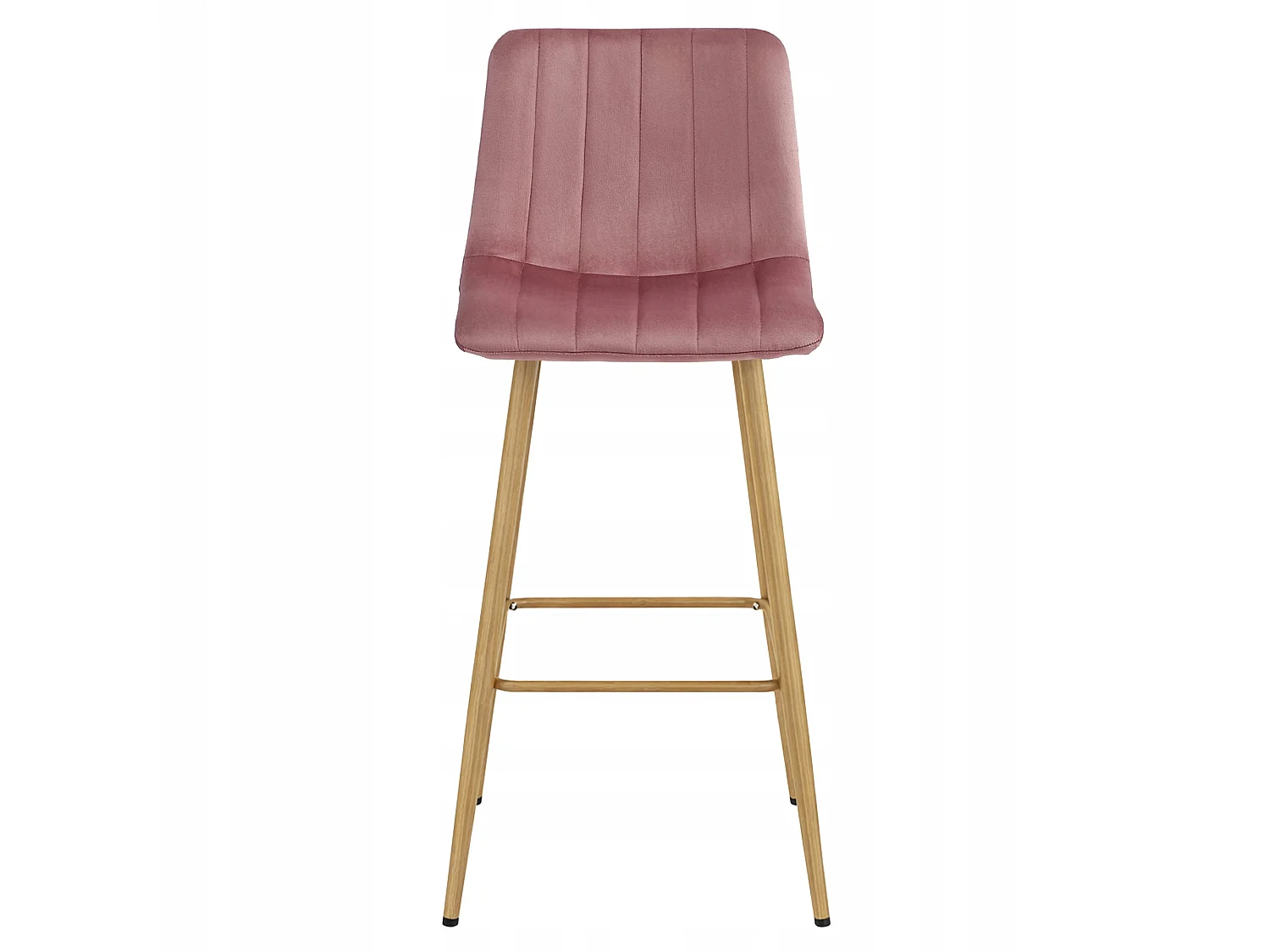 Tabouret de bar POZZA en velours rose foncé, pieds chêne, 49x43x102 cm