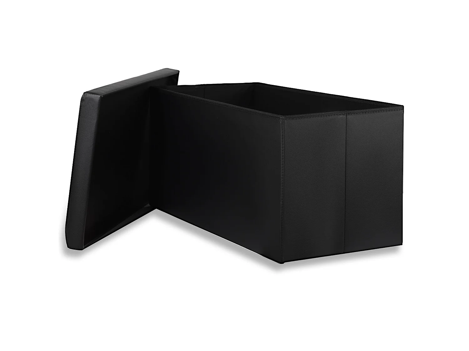 Pouf coffre pliable XXL à boutons similicuir noir 80x40x40 cm