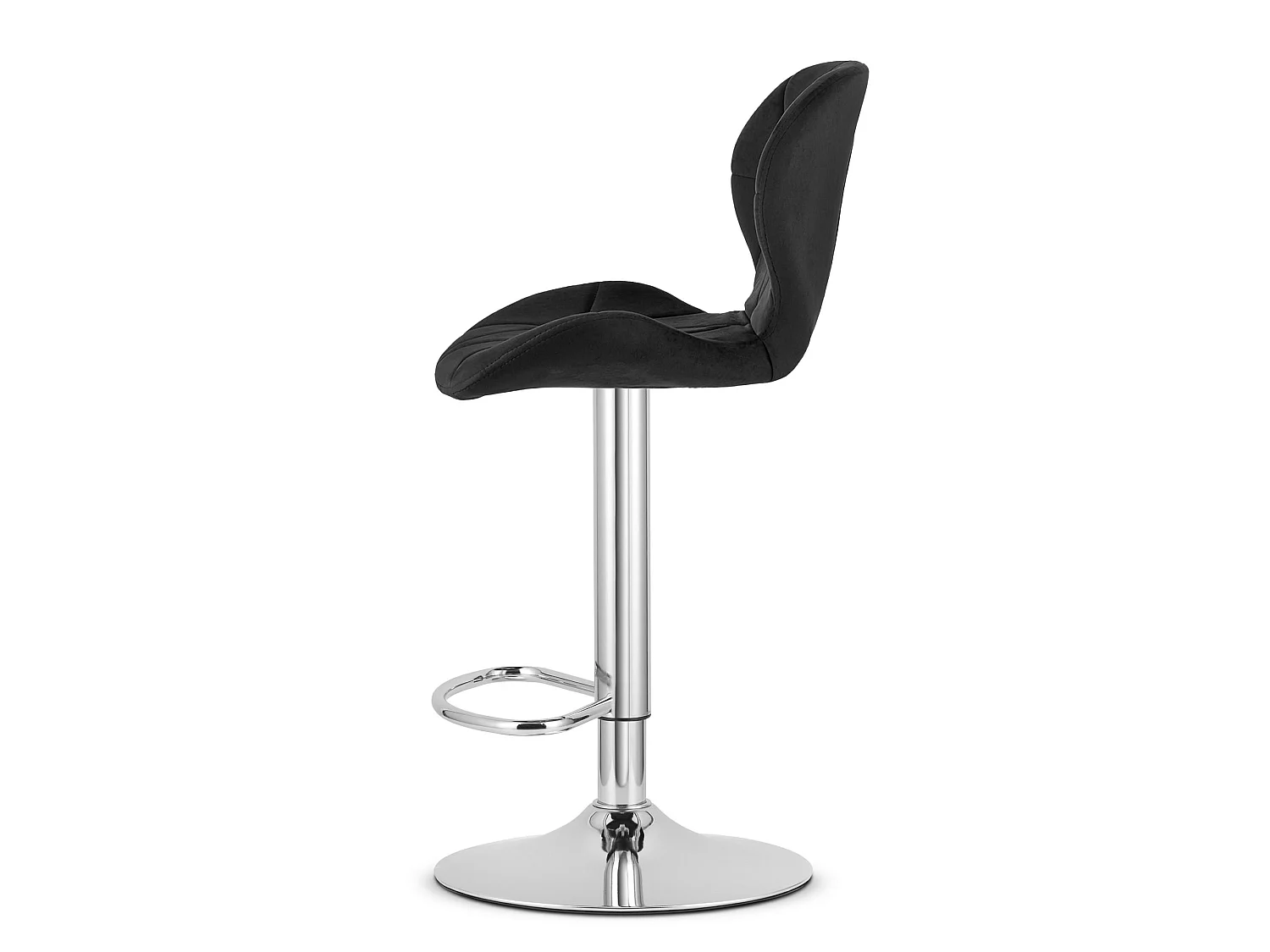 Tabouret de bar pivotant en velours noir base chromée 46x48,5x111 cm