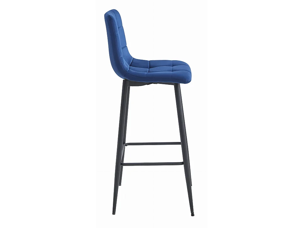 Tabouret de bar ARCETO ergonomique velours bleu marine pieds noirs 104 cm