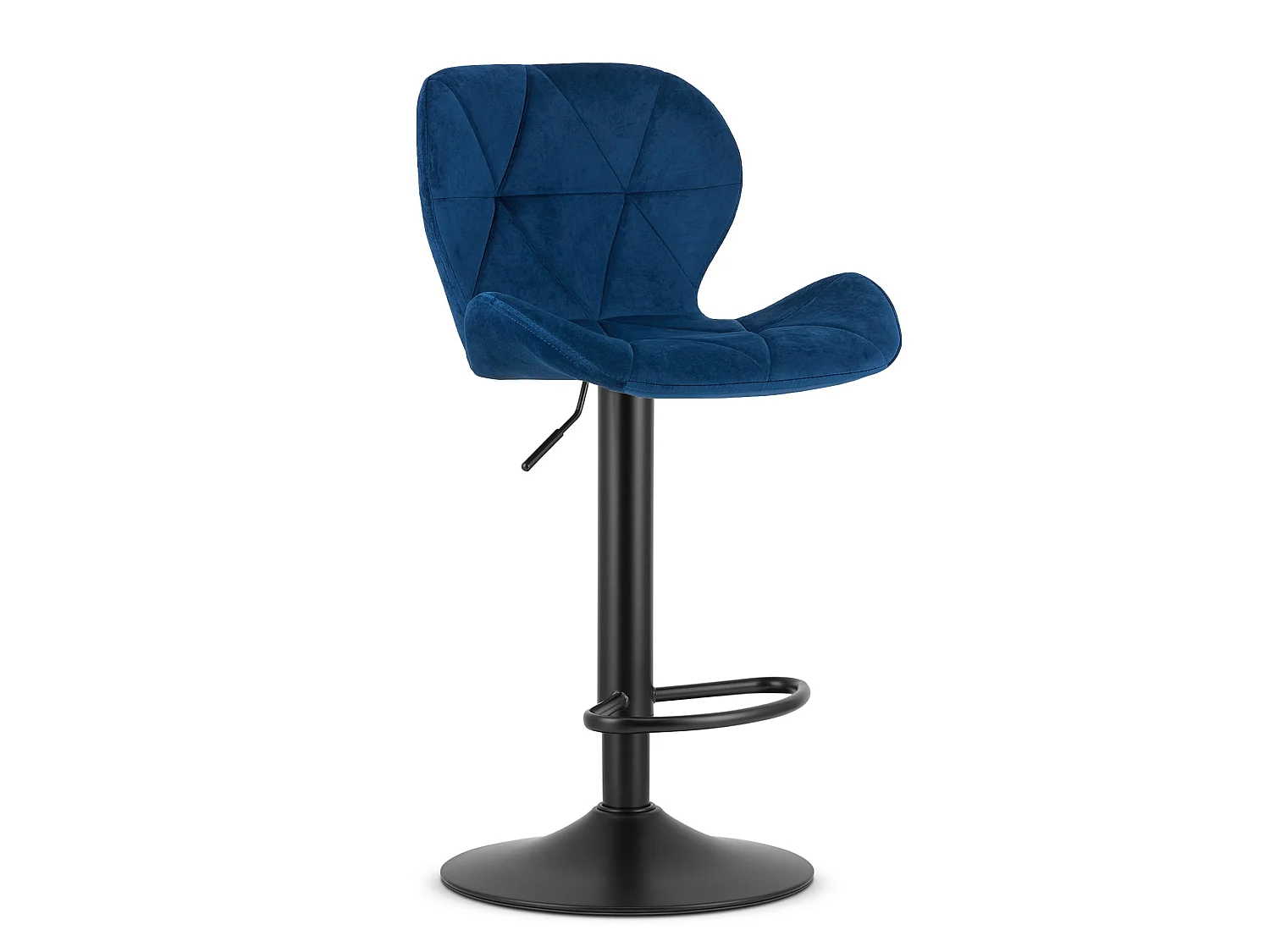 Tabouret de bar pivotant en velours bleu marine base noire 2 pièces 46x48,5x90-111 cm