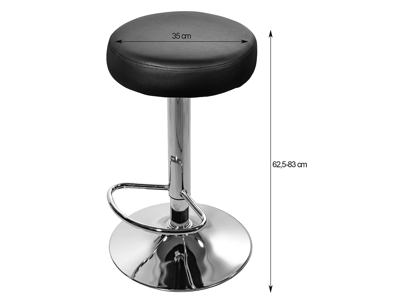 Tabouret de bar pivotant ROJST en similicuir noir base chromée 62,5-83 cm