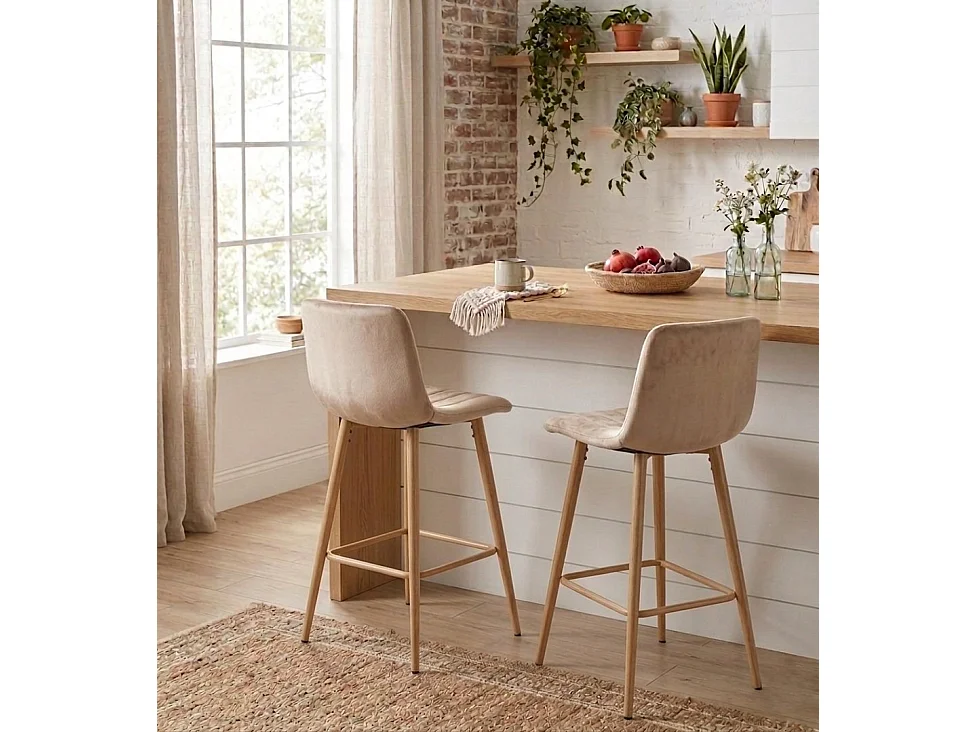 Barhocker POZZA Samt braun Eiche 3 St. 102x43x49 cm