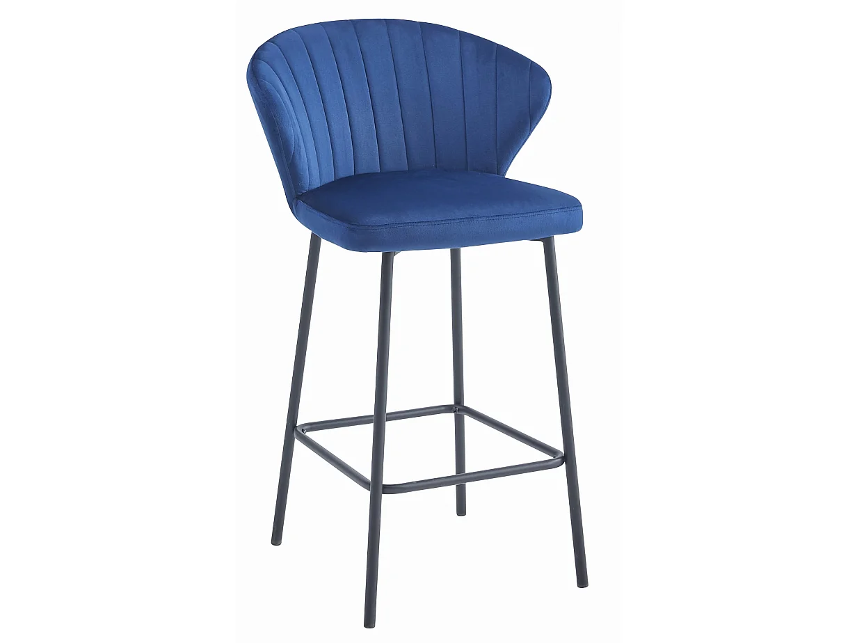 Lot de 2 tabourets de bar GATTA velours bleu marine pieds noirs 90,5 cm