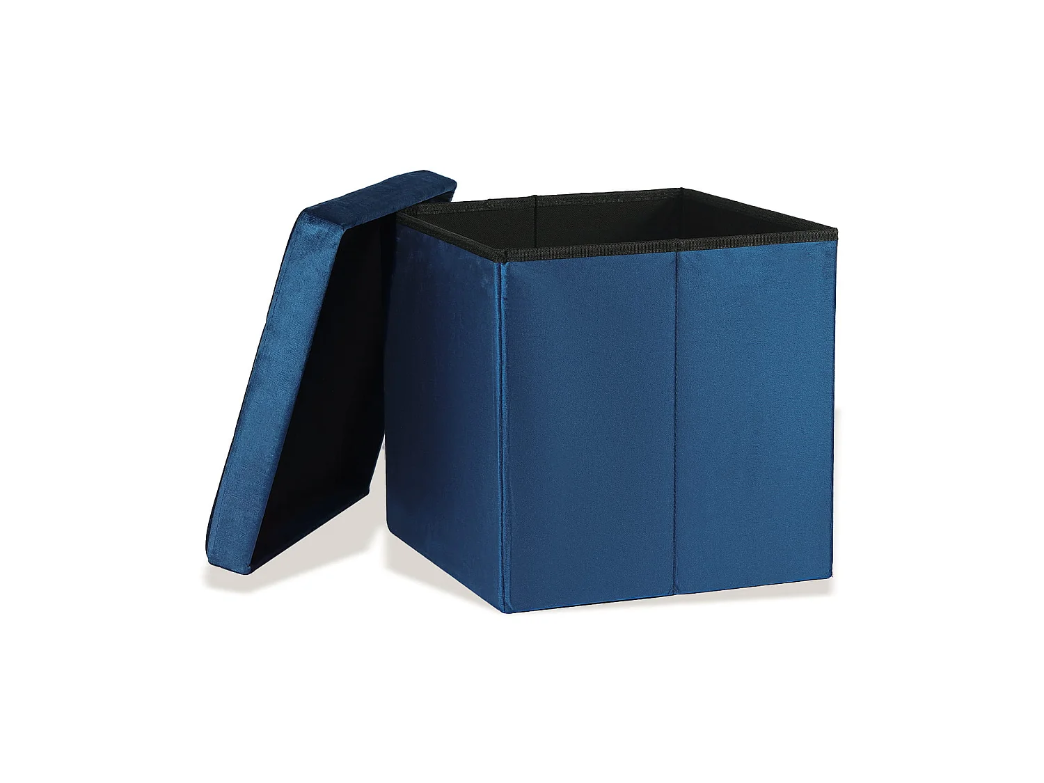 Pouf pliant coffre avec boutons velours bleu marine 38x38x38 cm