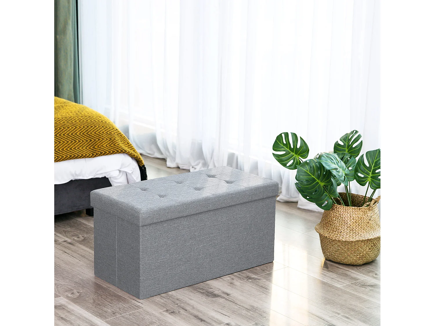 Pouf de rangement pliable en MDF gris clair 76x38x38 cm