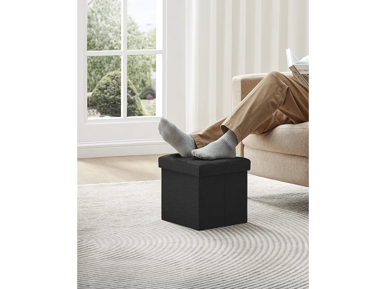 Pouf de rangement pliable fonctionnel MDF beige 30x30x30 cm