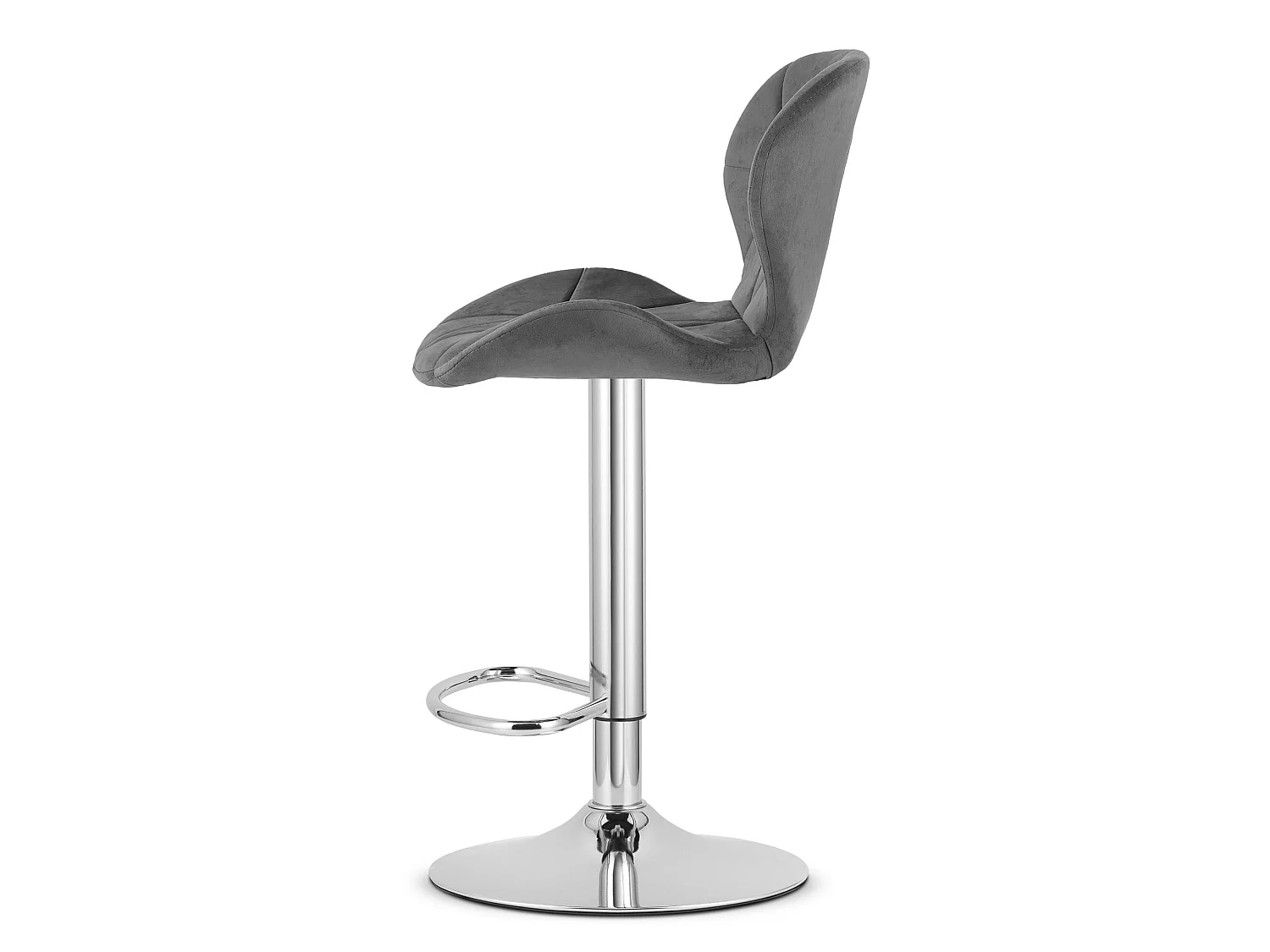 Tabouret de bar pivotant en velours gris base chromée 46x48,5x111 cm