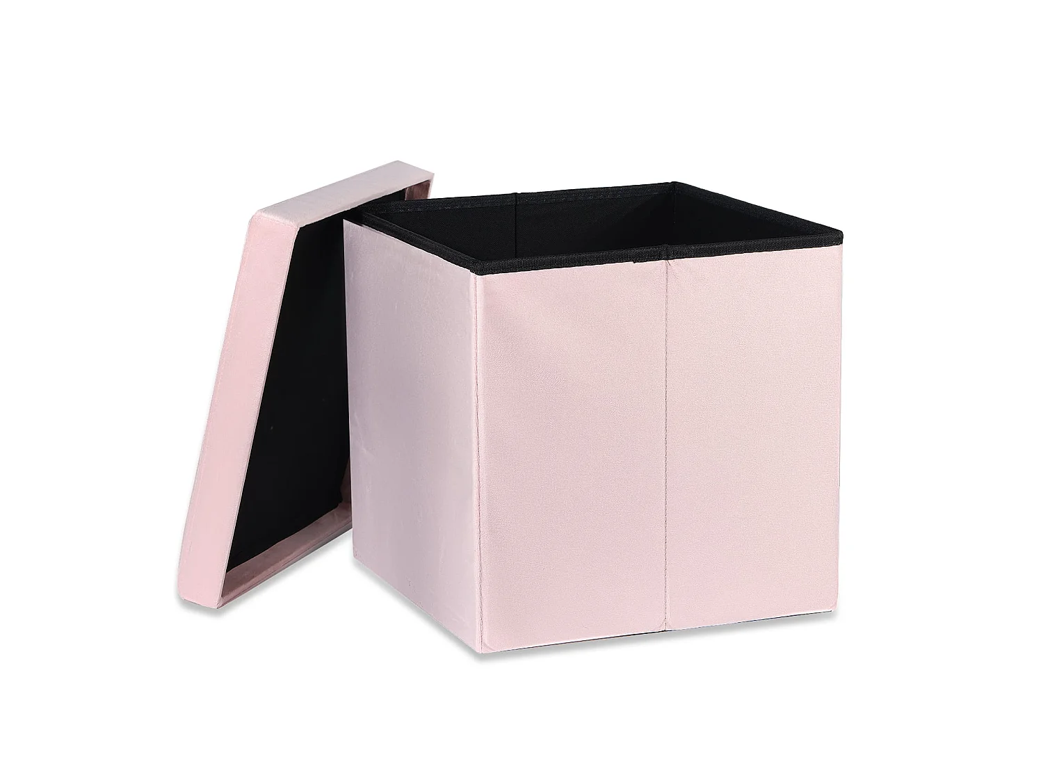 Pouf coffre pliable avec boutons en velours rose L 38x38x38 cm