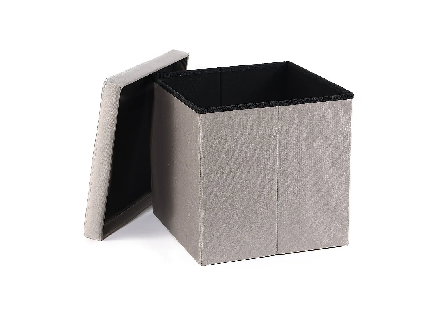 Pouf pliable coffre à boutons en velours beige 38x38x38 cm