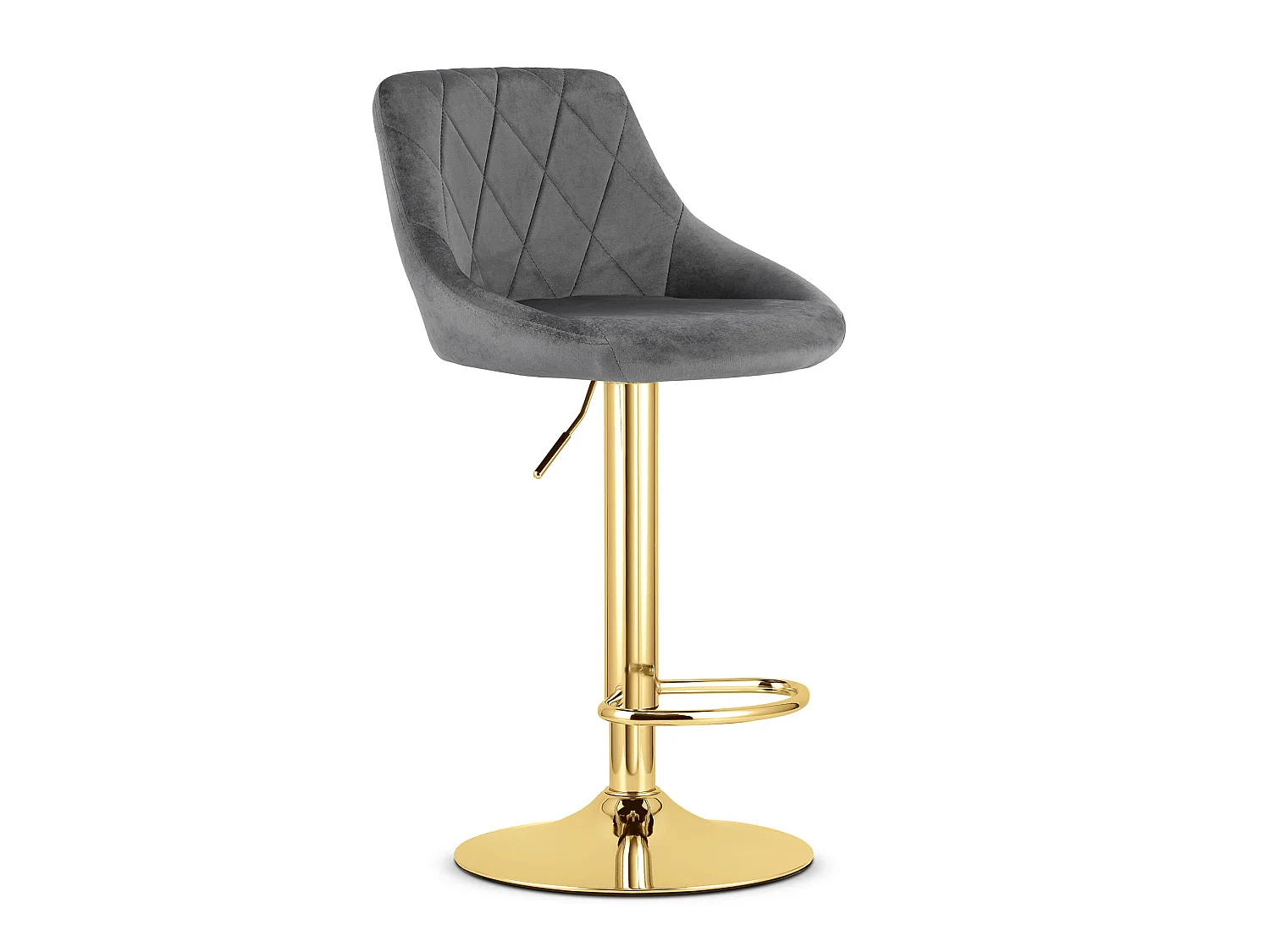 Tabouret de bar réglable velours gris base dorée 45,5x49x83,5 cm