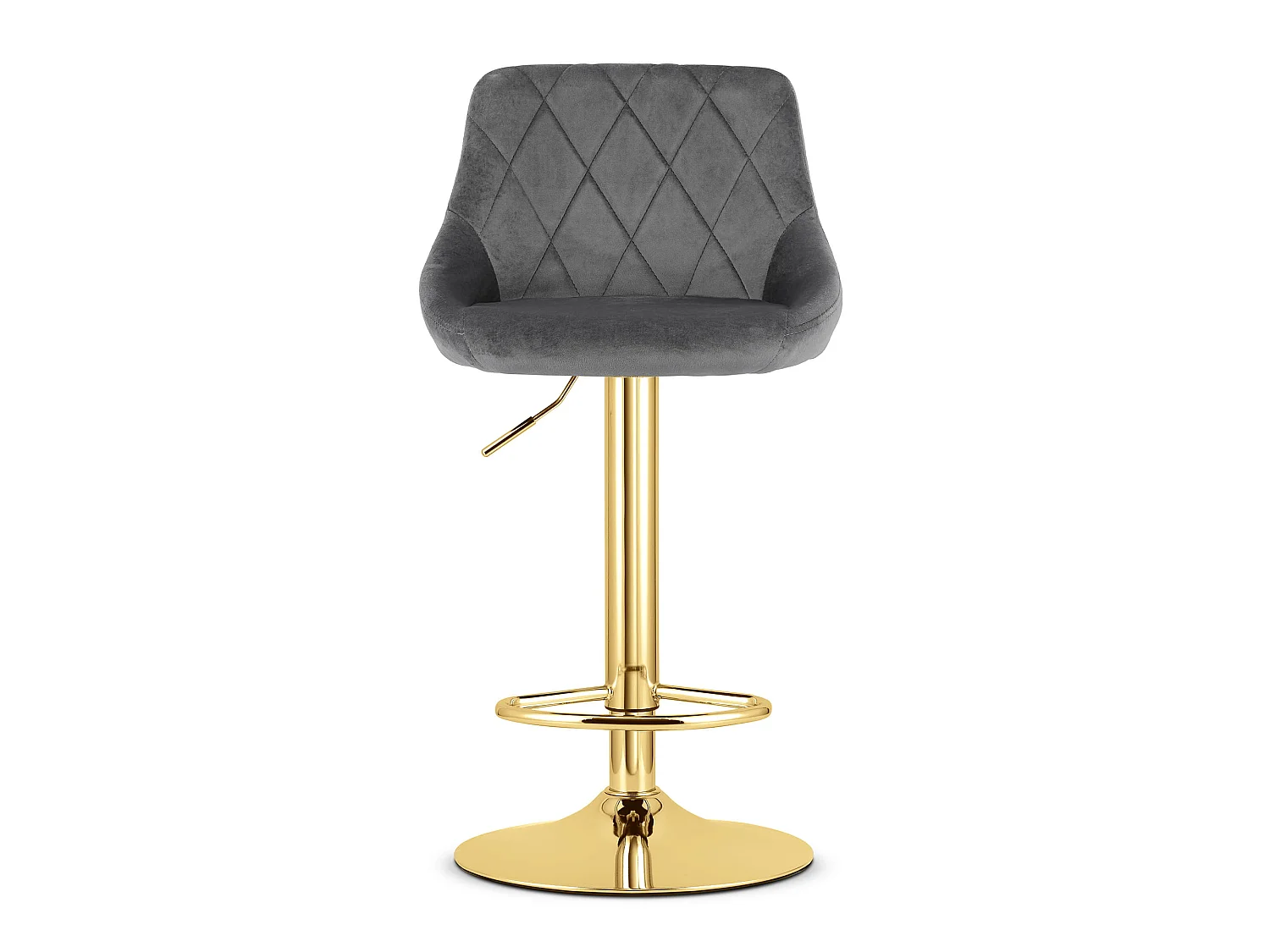 Tabouret de bar réglable velours gris base dorée 45,5x49x83,5 cm