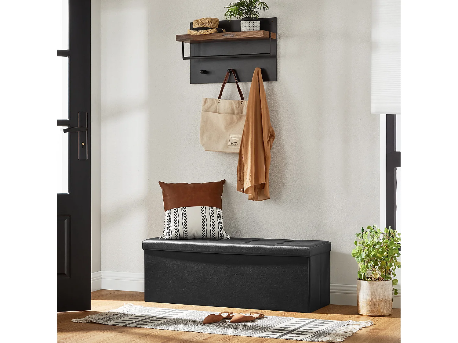 Opbergpoef met opbergruimte MDF zwart 110x38x38 cm