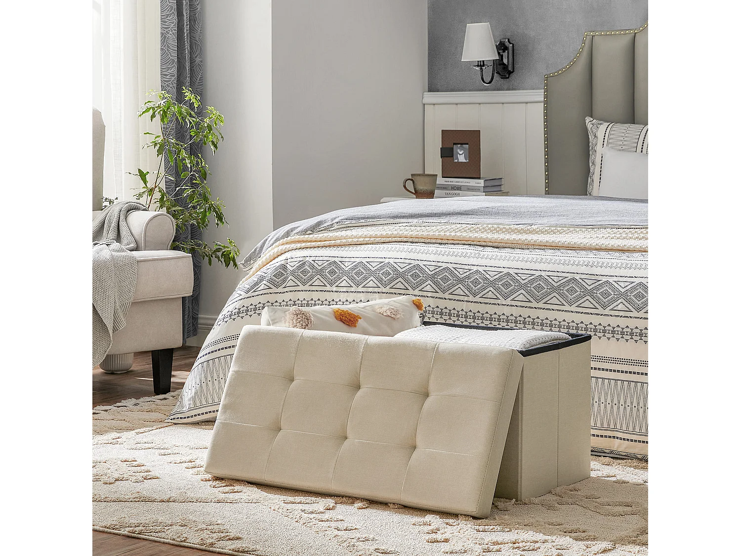 Opbergpoef organizer MDF beige 76x38x38 cm