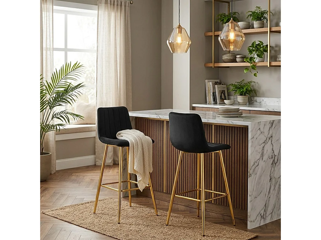 POZZA barkruk met rugleuning fluweel zwart goud 43x49x102 cm