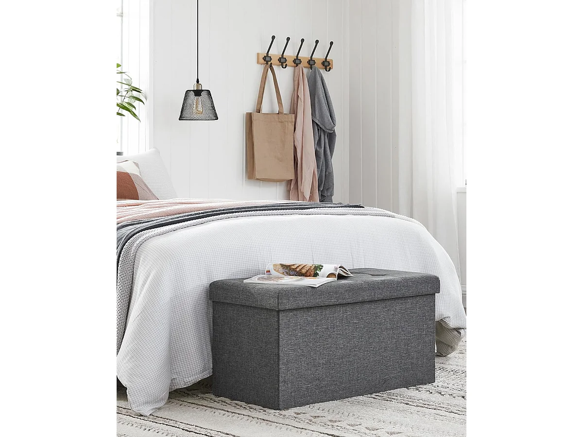 Pouf de rangement multifonction en MDF gris foncé 76x38x38 cm