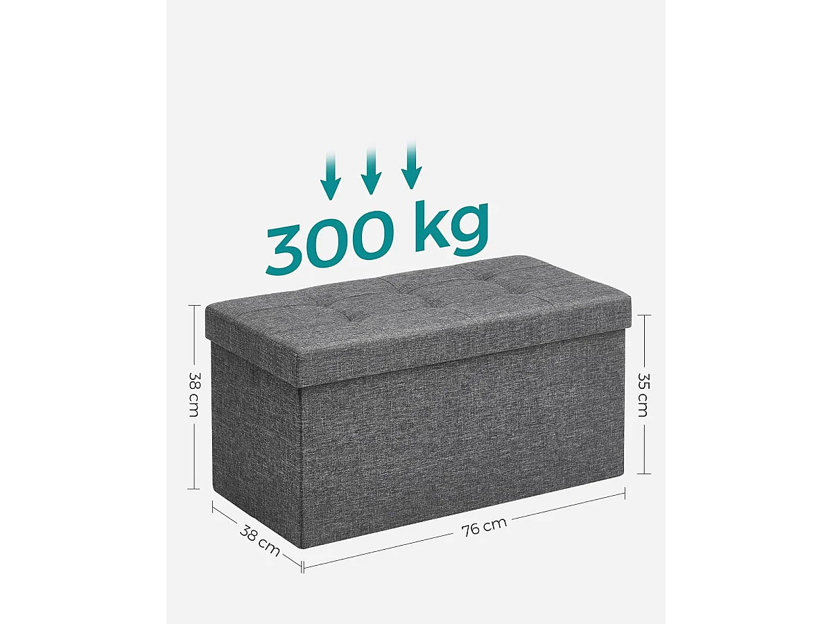 Pouf de rangement multifonction en MDF gris foncé 76x38x38 cm