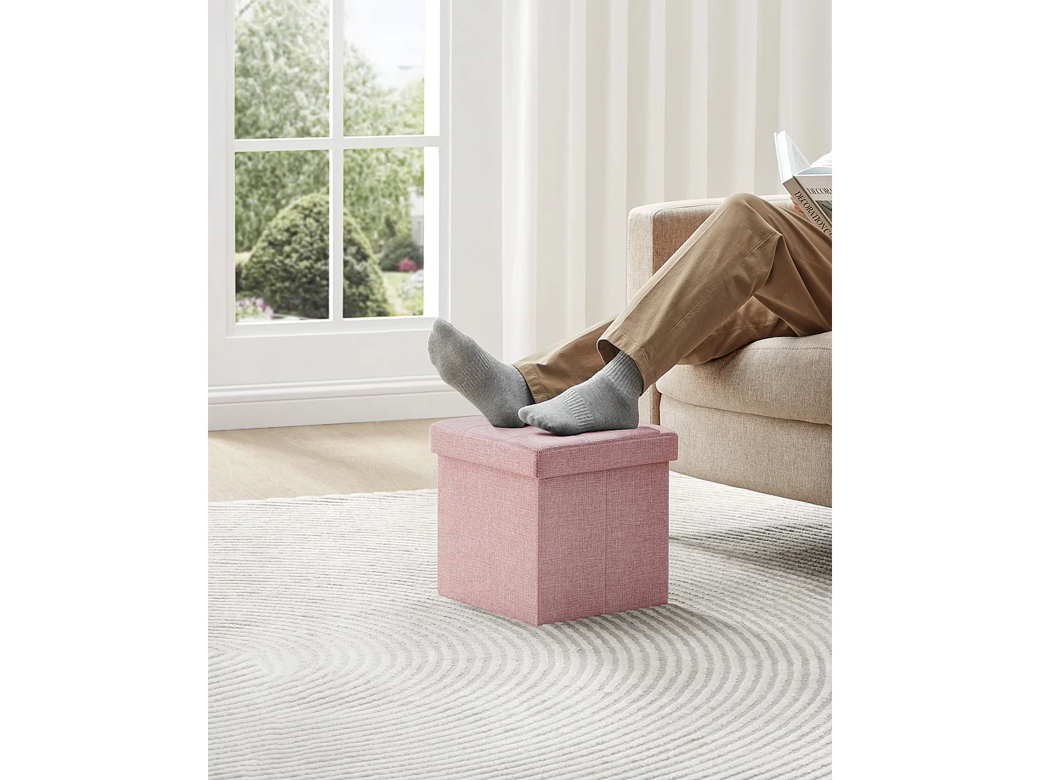 Pouf de rangement pliable en MDF rose 30x30x30 cm LSF028R01