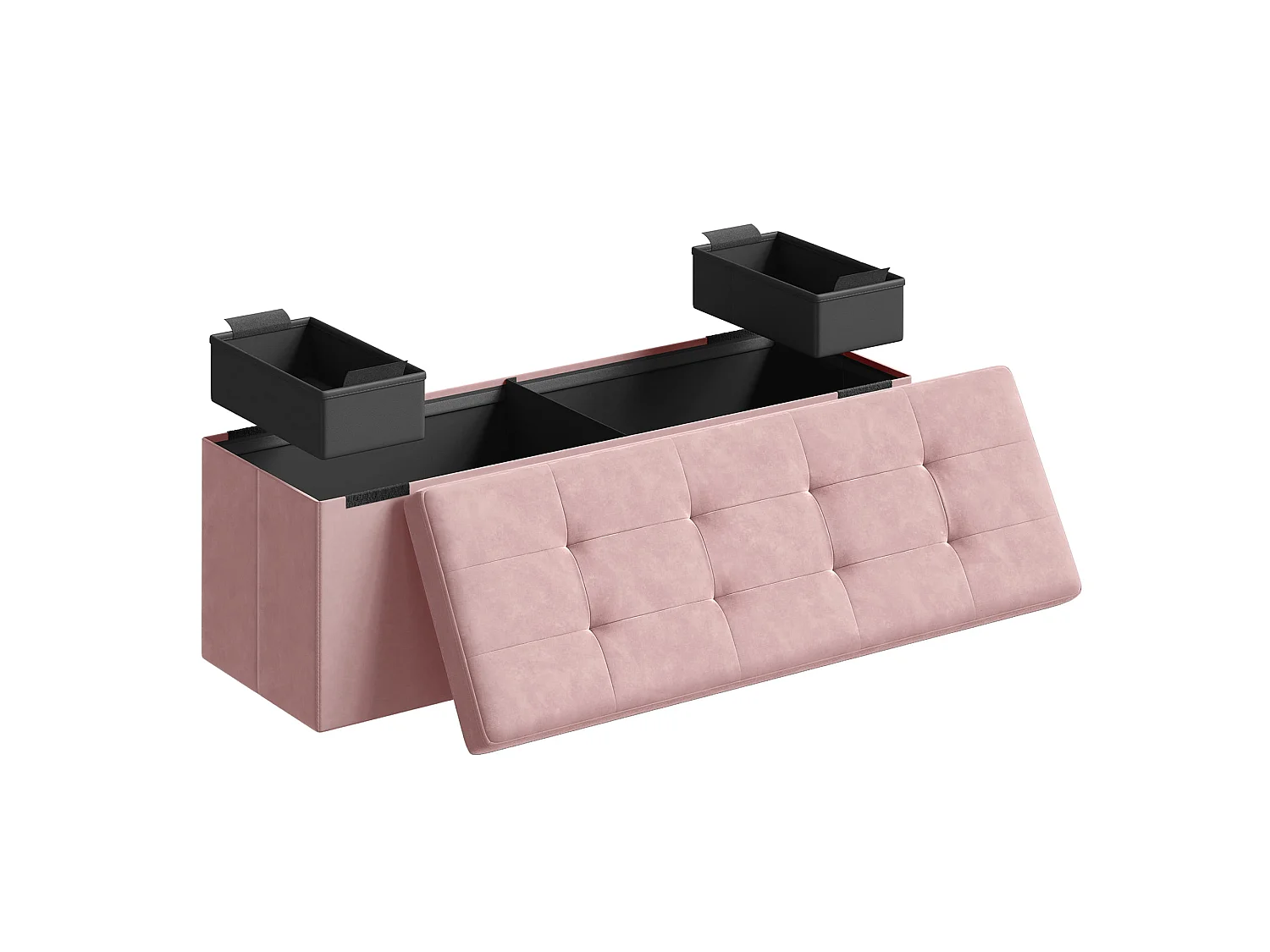 Pouf de rangement en velours rose pastel 110x38x38 cm