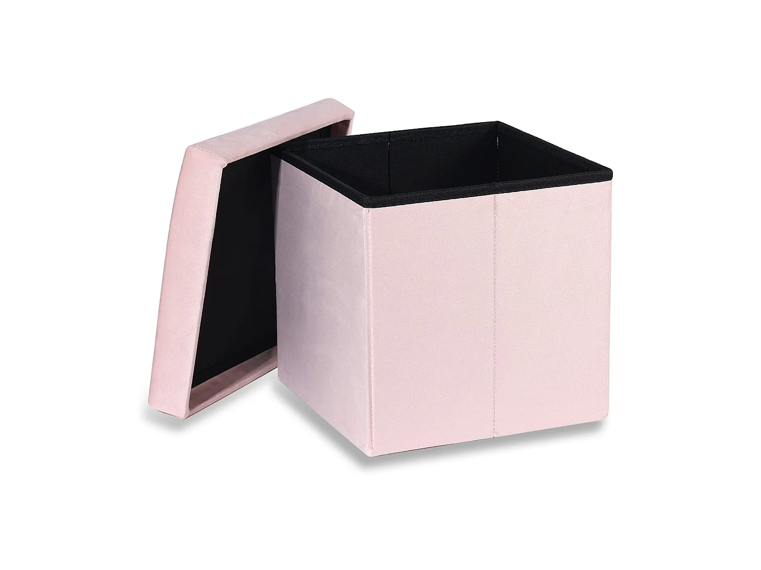Pouf pliable avec rangement en velours rose M 30x30x30 cm