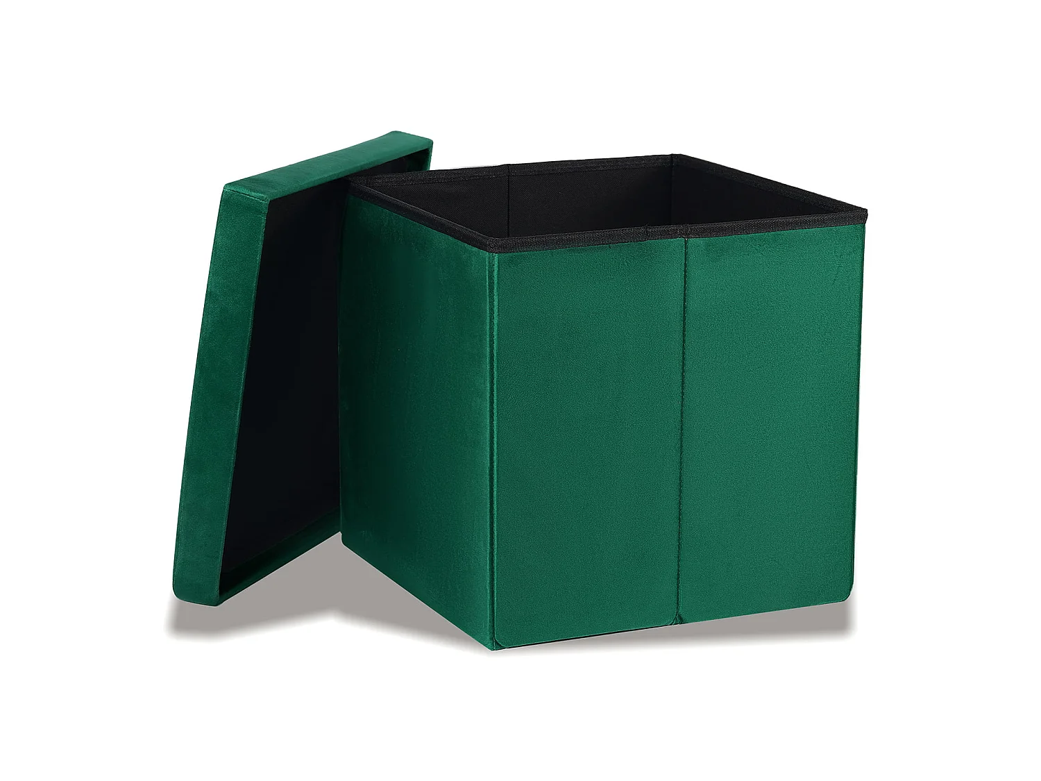 Pouf coffre pliable avec boutons velours vert 38x38x38 cm