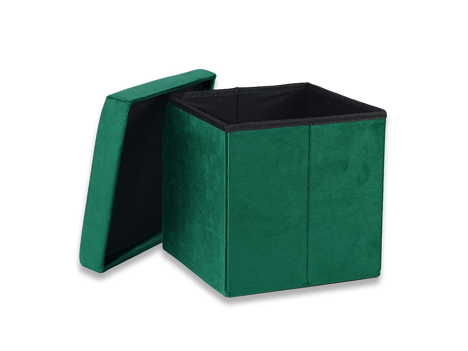 Pouf pliable avec rangement en velours vert M 30x30x30 cm