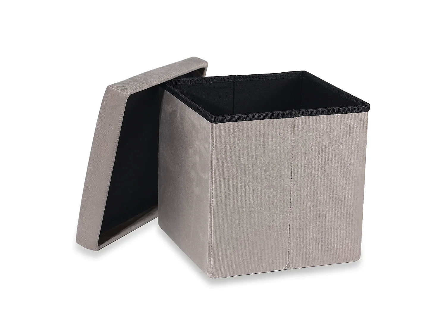 Pouf pliable avec rangement en velours beige 30x30x30 cm