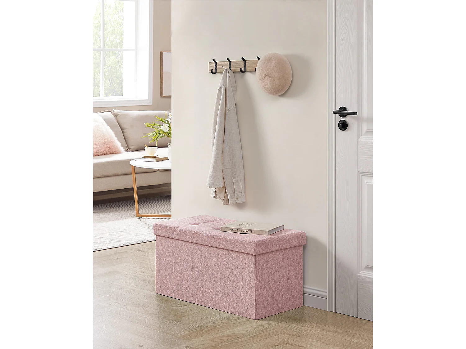 Pouf de rangement pour salon chambre entrée MDF rose 76x38x38 cm