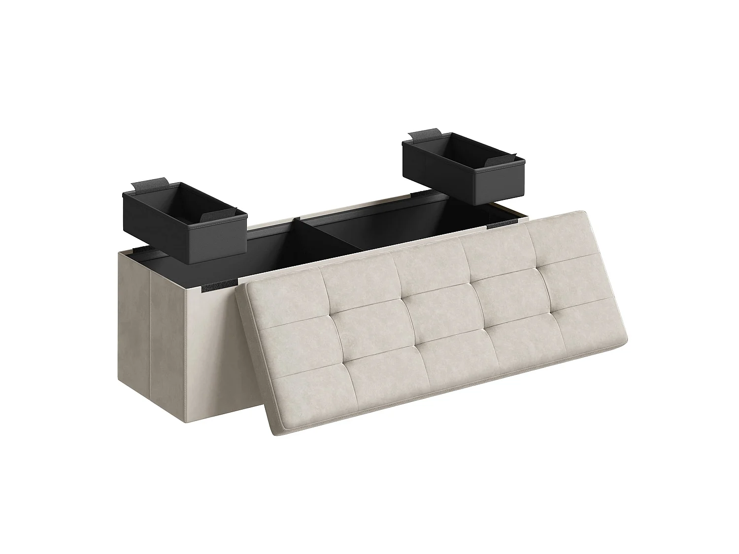 Pouf de rangement en velours MDF crème 110x38x38 cm LSF277W01