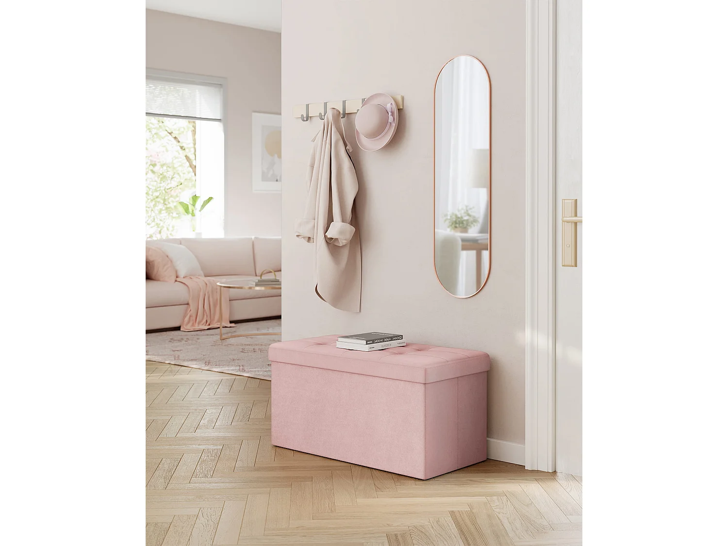 Opbergpoef organizer MDF pastelroze 76x38x38 cm LSF247R01
