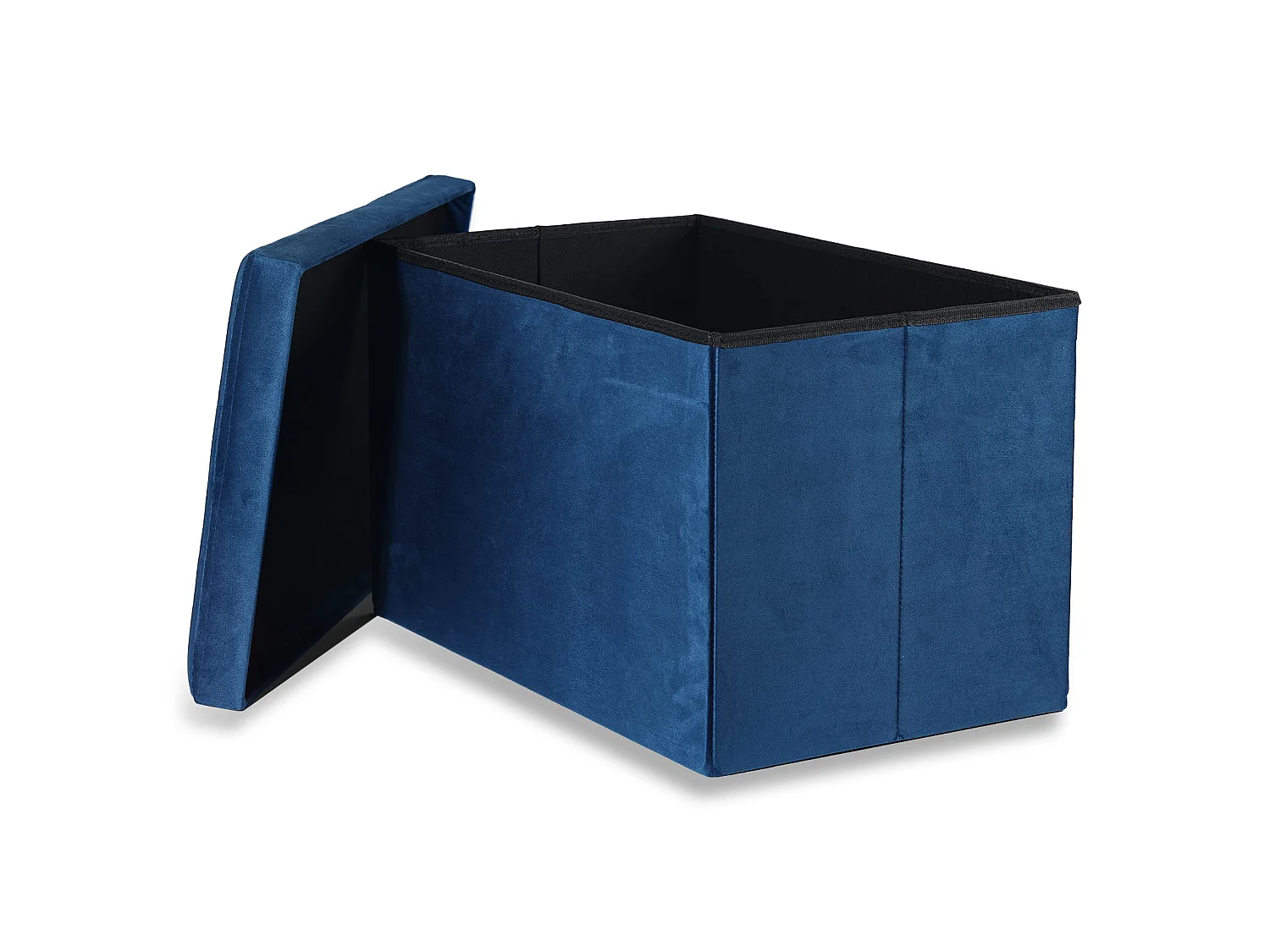Pouf coffre pliable XL à boutons velours bleu marine 60x38x38 cm