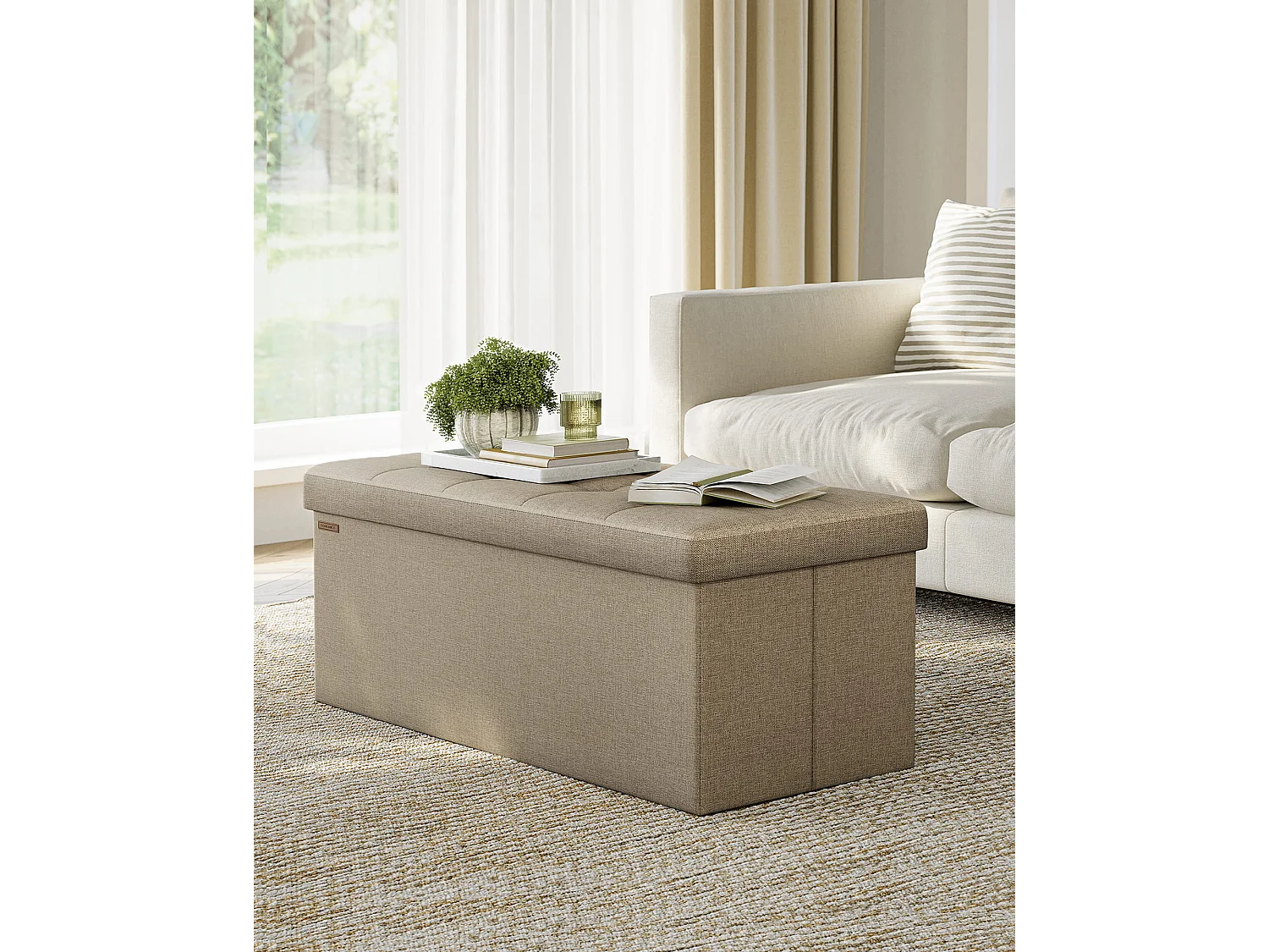 Opbergpoef met deksel MDF licht taupe 110x38x38 cm