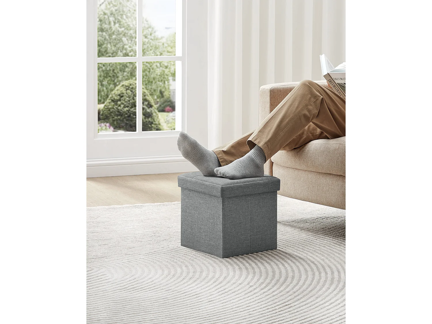 Pouf de rangement pliable MDF gris clair 30x30x30 cm
