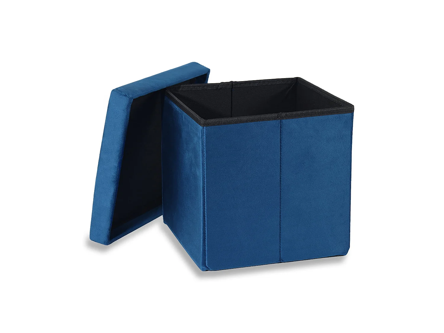 Pouf pliable avec rangement velours bleu marine M 30x30x30 cm