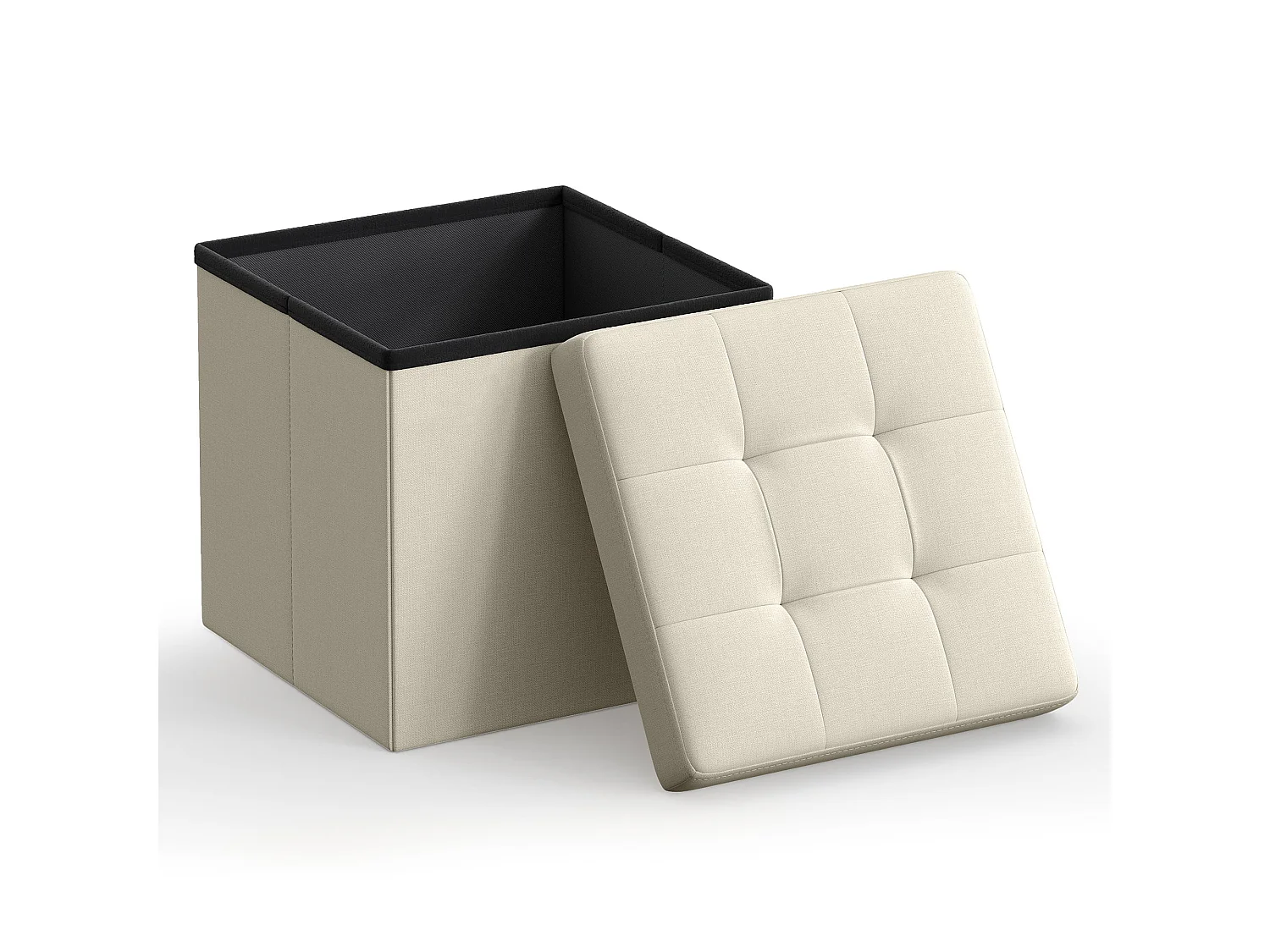 Pouf de rangement multifonction en MDF beige crème 30x30x30 cm LSF028W01