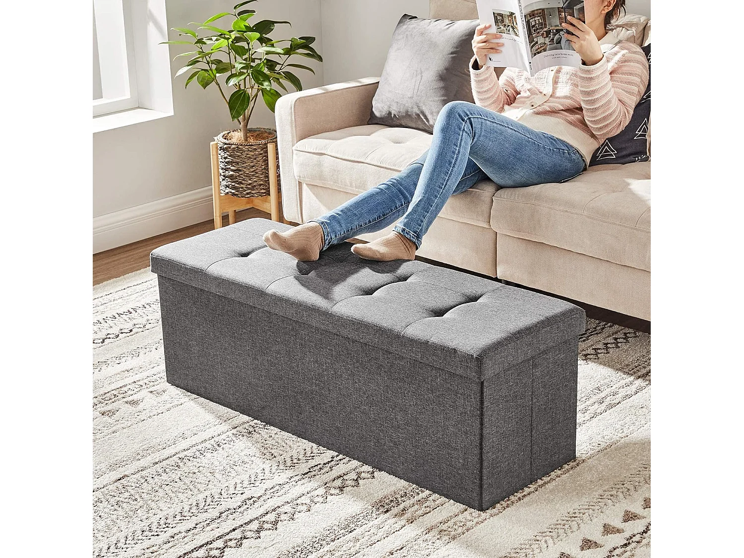 Aufbewahrungs-Hocker mit Stauraum MDF dunkelgrau 110x38x38 cm