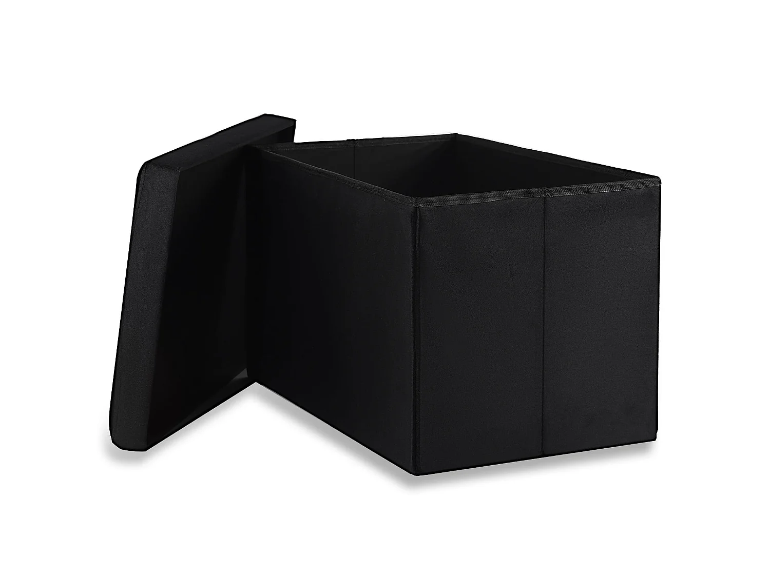 Pouf pliable coffre de rangement XL en velours noir 60x38x38 cm