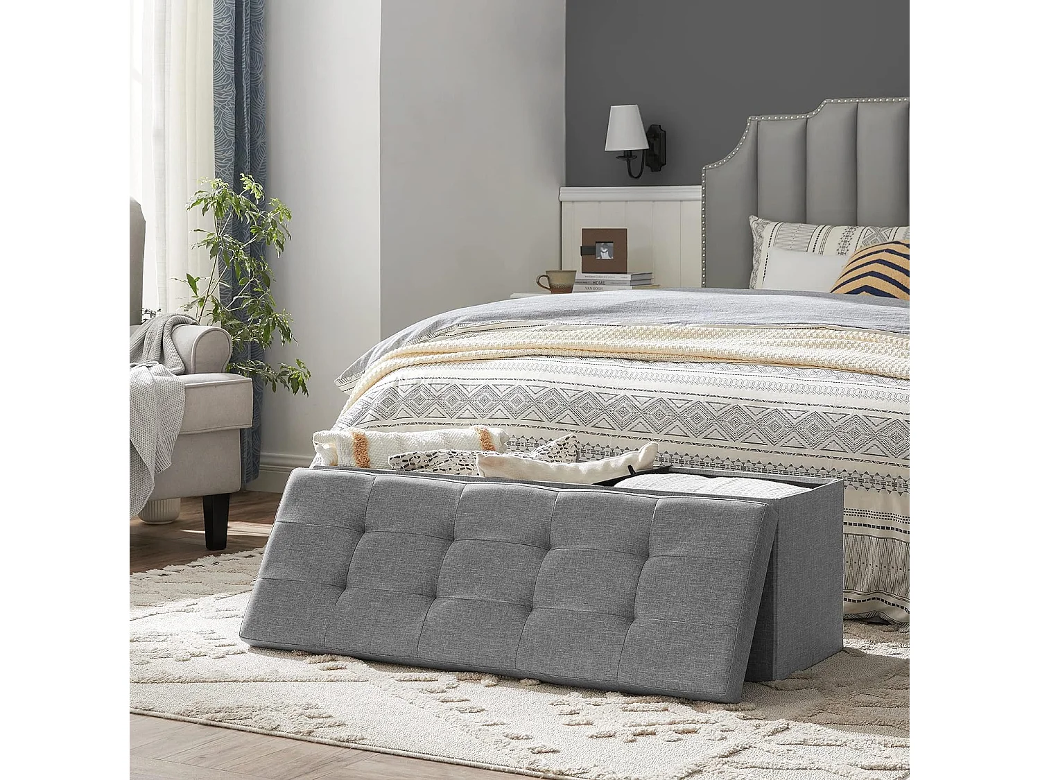 Pouf fonctionnel MDF gris clair 110x38x38 cm