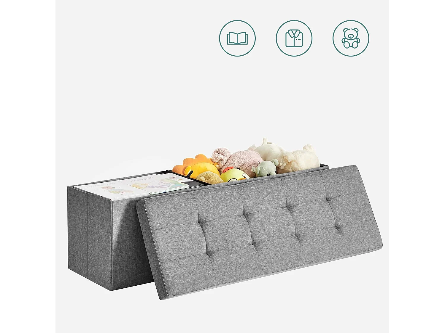 Pouf fonctionnel MDF gris clair 110x38x38 cm