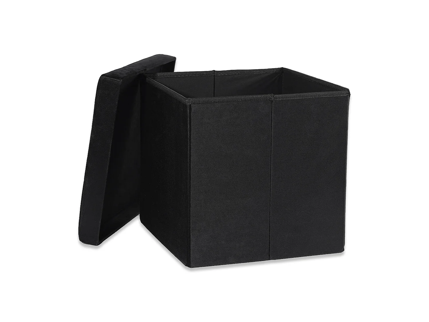 Pouf pliable avec coffre en velours noir 38x38x38 cm